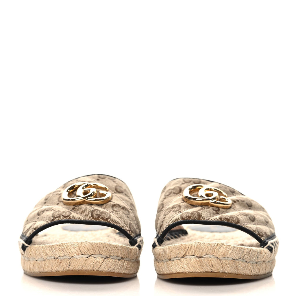 Monogram Matelasse GG Marmont Espadrille 20mm Slide Sandals 37.5 Beige Ebony Black