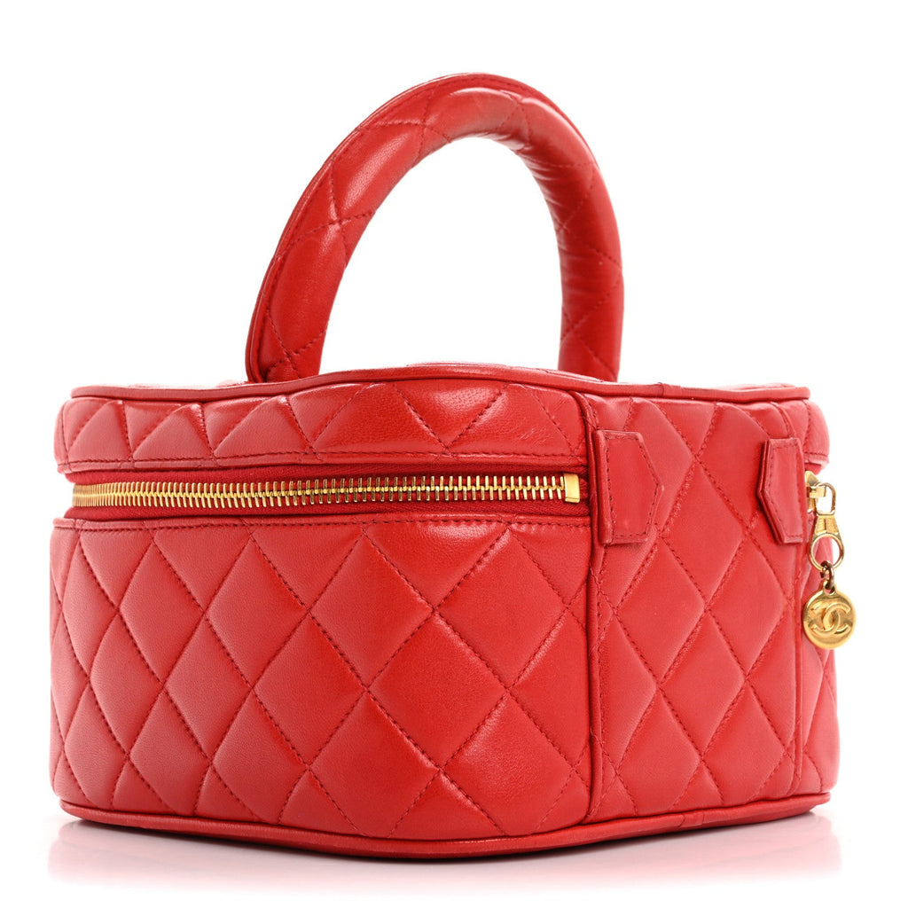 Lambskin Quilted Vanity Case Red