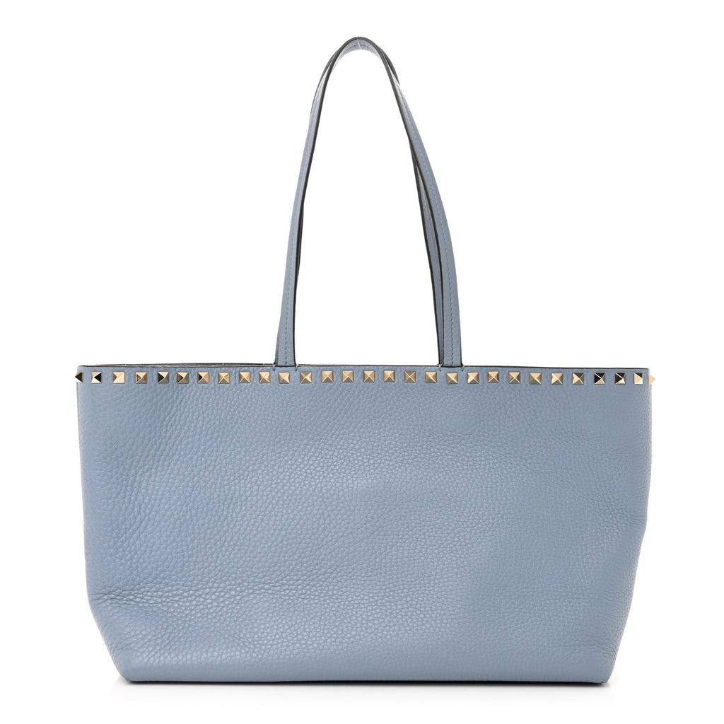 Grained Calfskin Small Rockstud Shoulder Tote Niagara