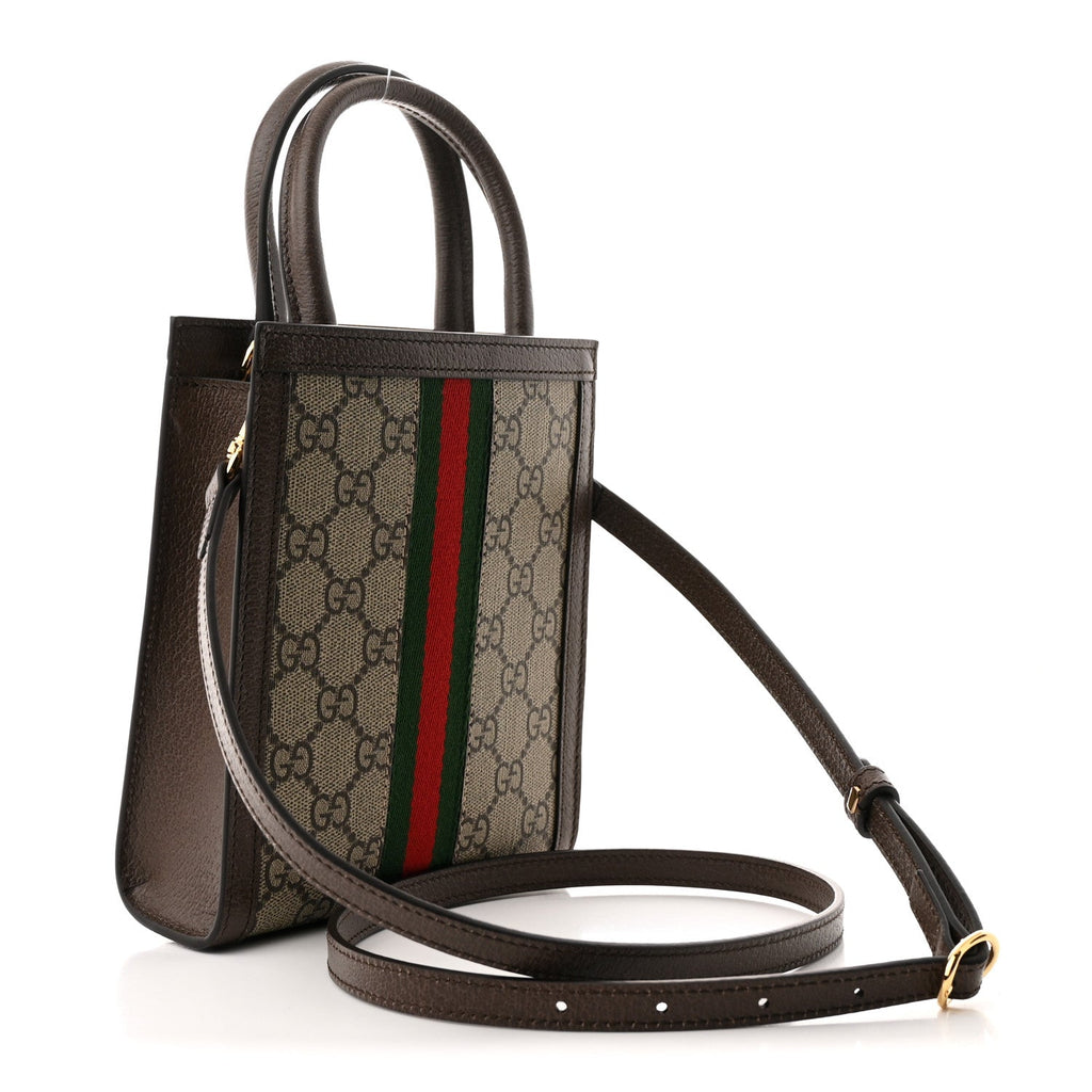 GG Supreme Monogram Textured Dollar Calfskin Web Super Mini Ophidia Mini Tote Bag Beige Ebony New Acero