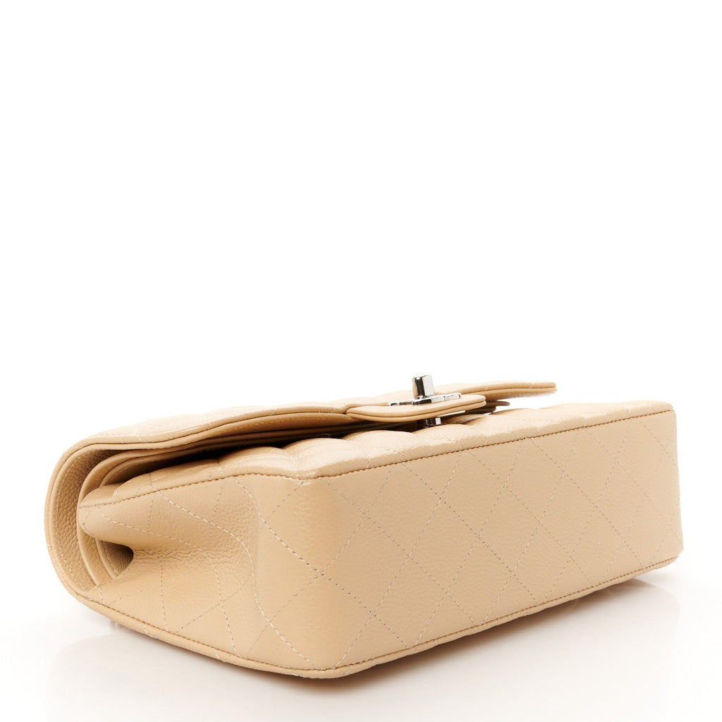 Caviar Quilted Small Double Flap Beige