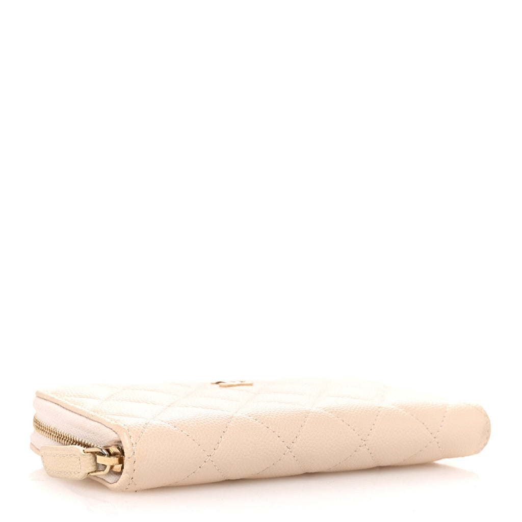 Caviar Quilted Medium Zip Around Wallet White