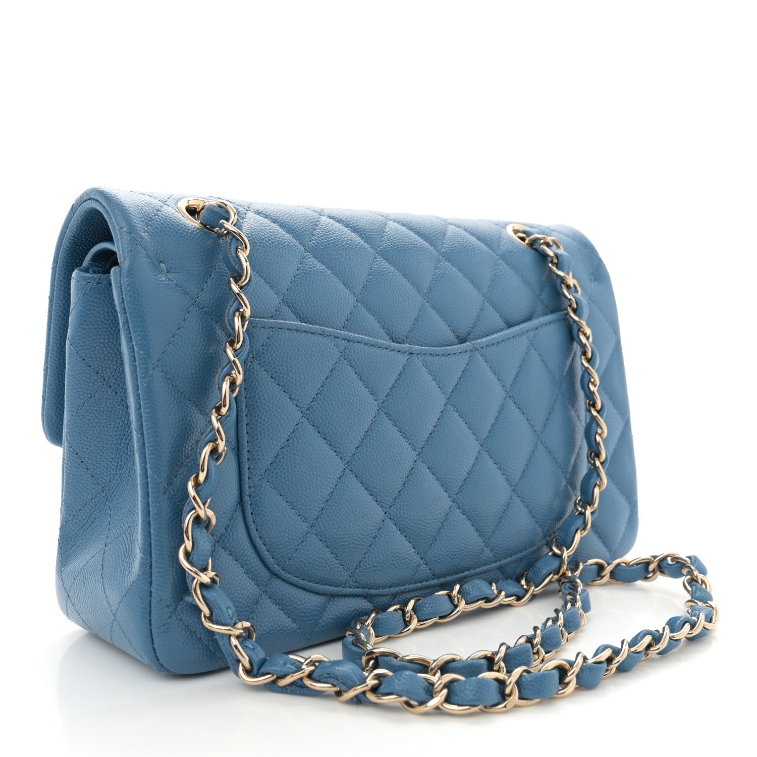 Caviar Quilted Small Double Flap Blue