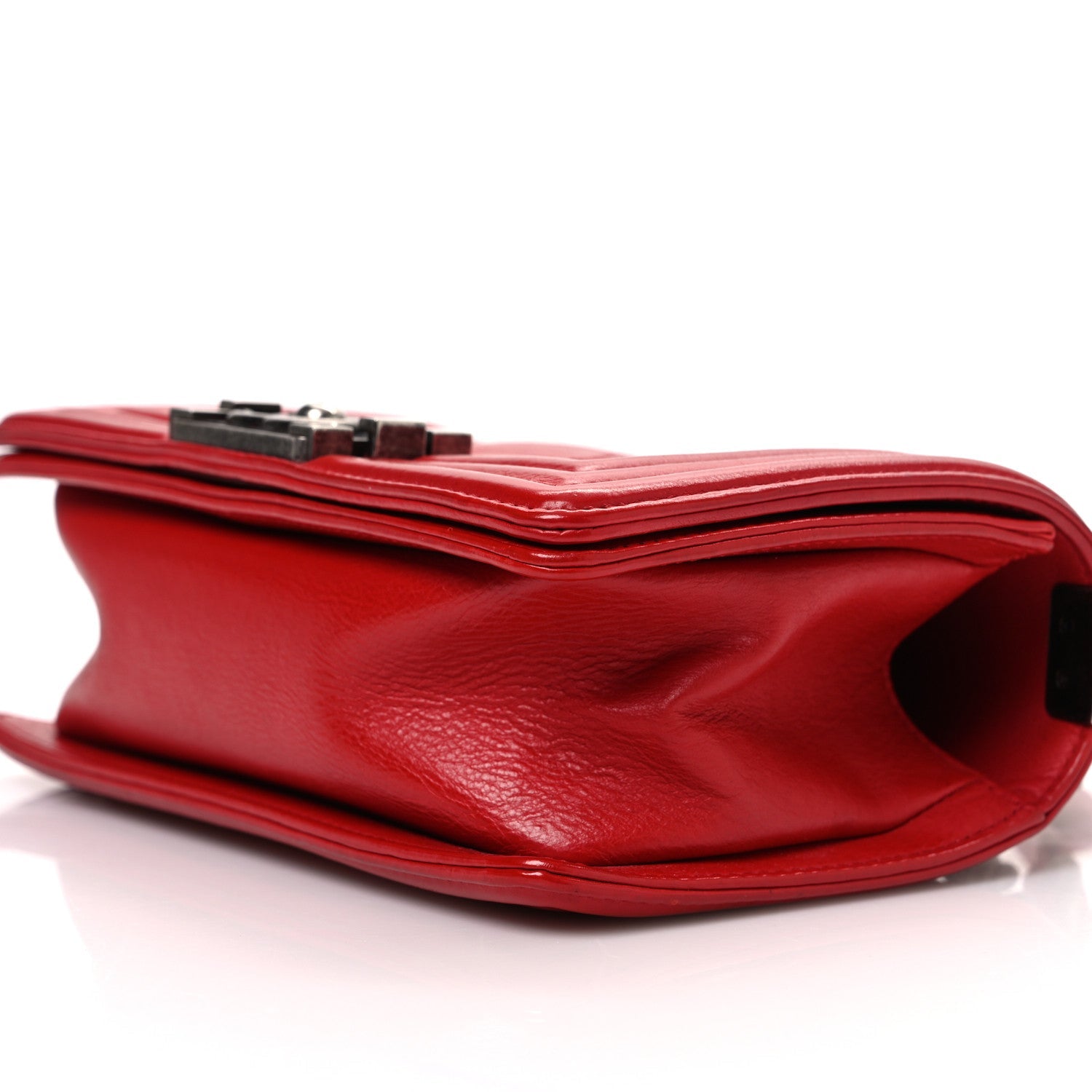 Calfskin Double Stitch Small Boy Flap Red