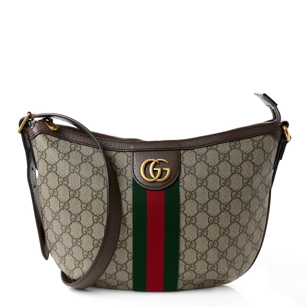 GG Supreme Monogram Web Small Ophidia Half Moon Hobo Brown