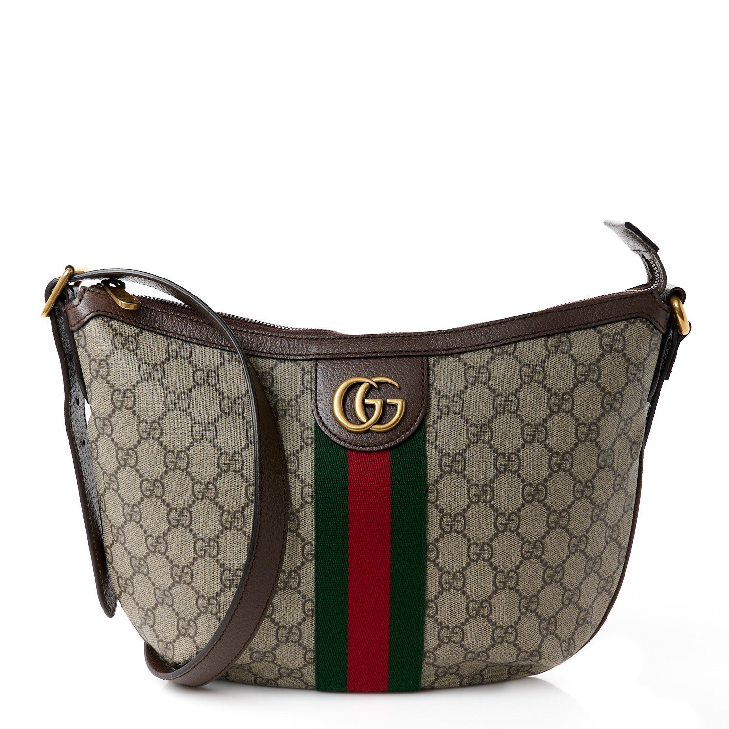 GG Supreme Monogram Web Small Ophidia Half Moon Hobo Brown