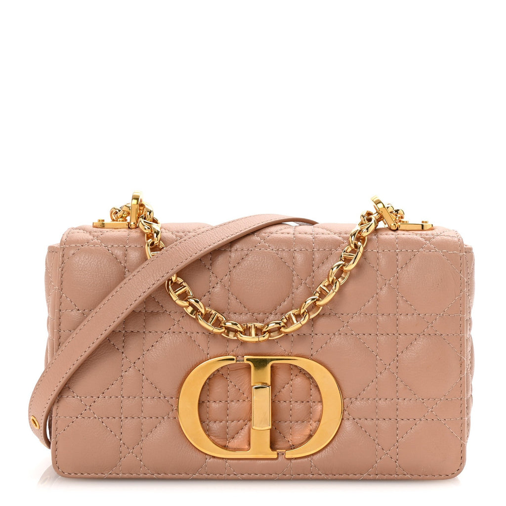 Calfskin Cannage Small Caro Bag Rose De Vents
