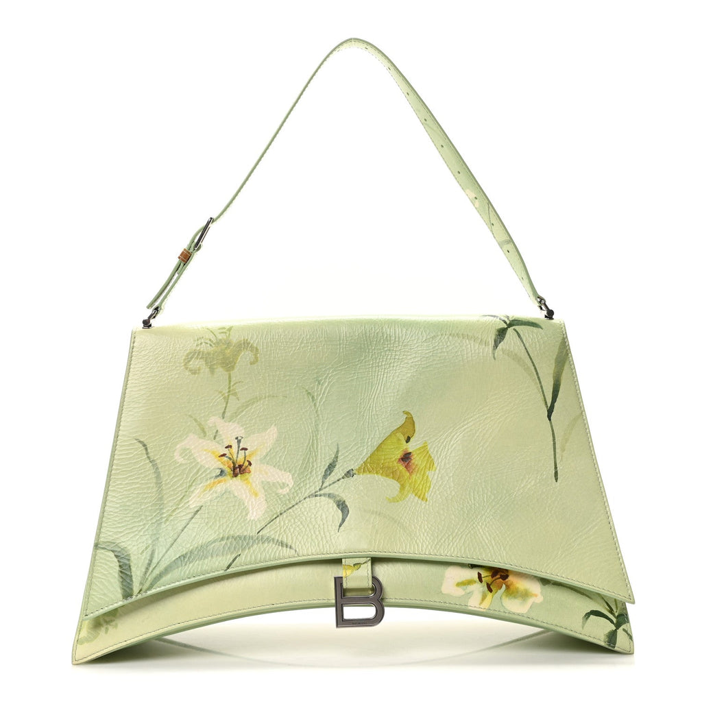 Shiny Paper Calfskin Floral Printed Large Crush Sling Bag Green