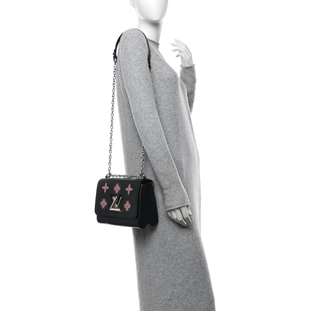 Epi Flowers Twist Shoulder Bag MM Black Bois de Rose