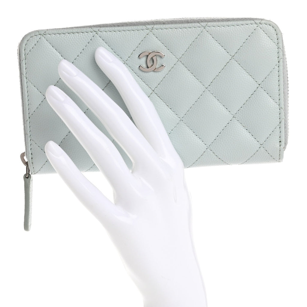 Caviar Quilted Medium Zip Around Wallet Light Blue