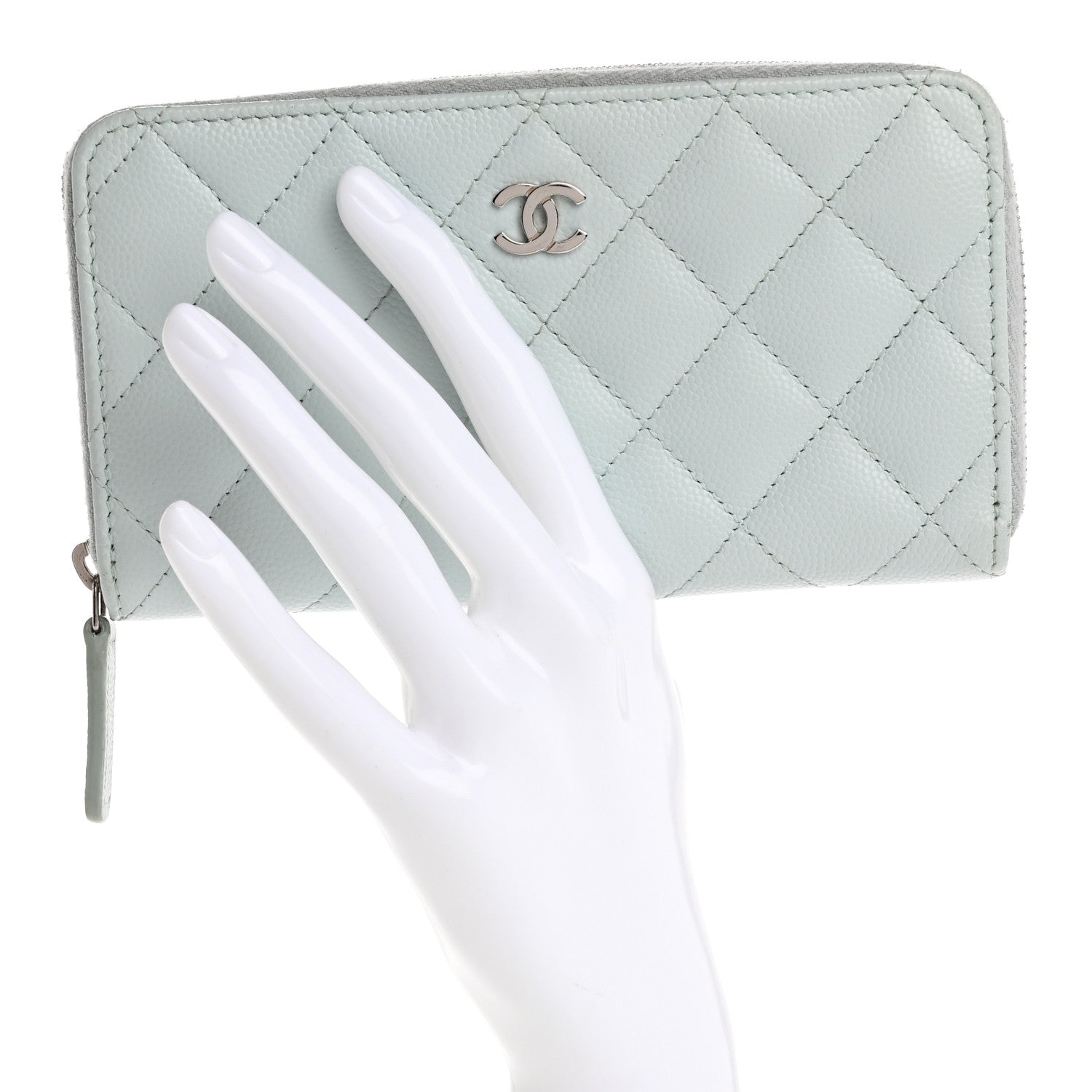 Caviar Quilted Medium Zip Around Wallet Light Blue