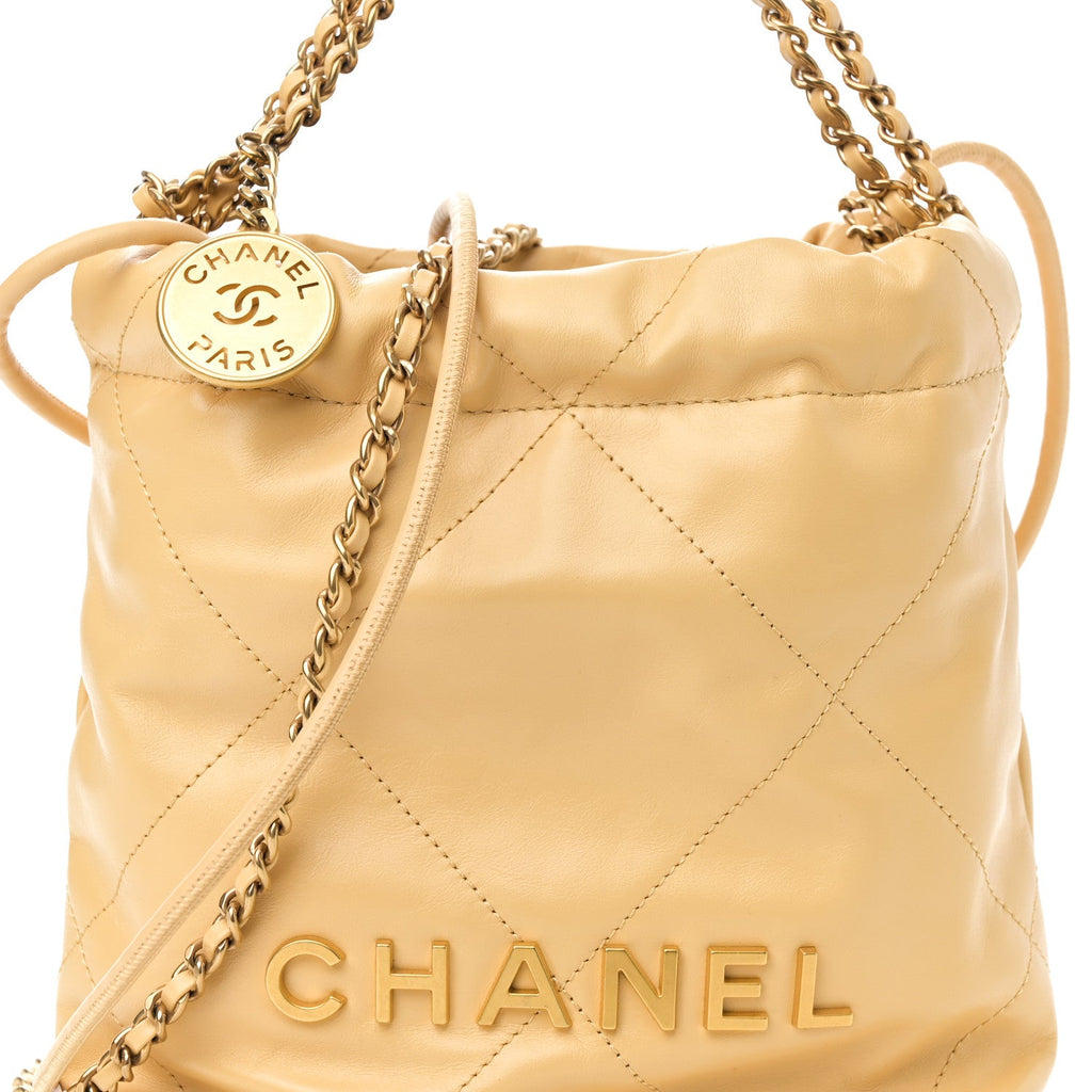 Shiny Calfskin Quilted Mini Chanel 22 Yellow