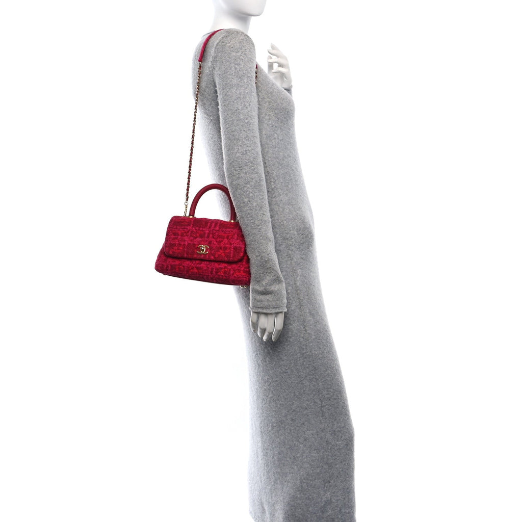 Tweed Mini Coco Handle Flap Fuchsia