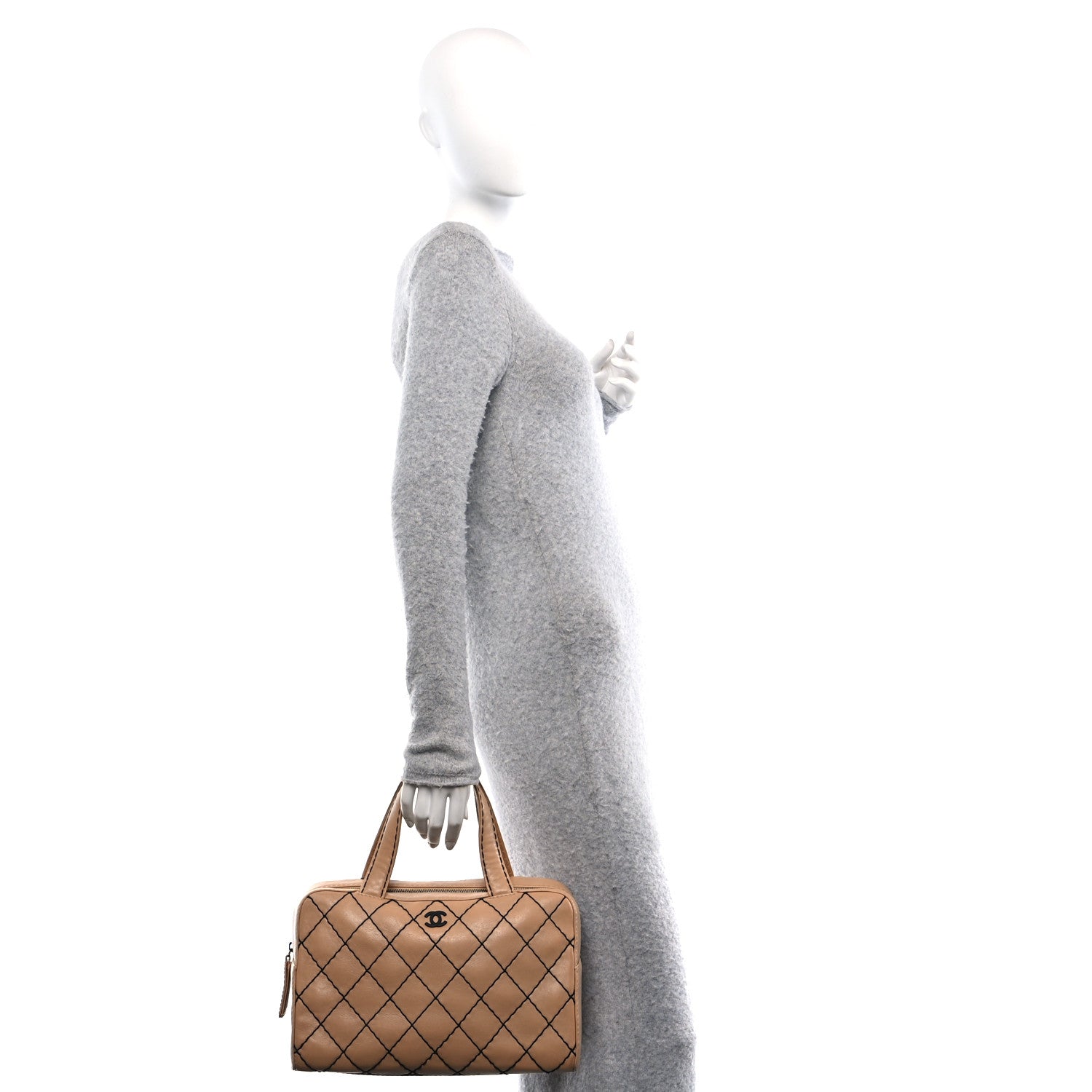 Calfskin Wild Stitch Top Handle Bag Beige