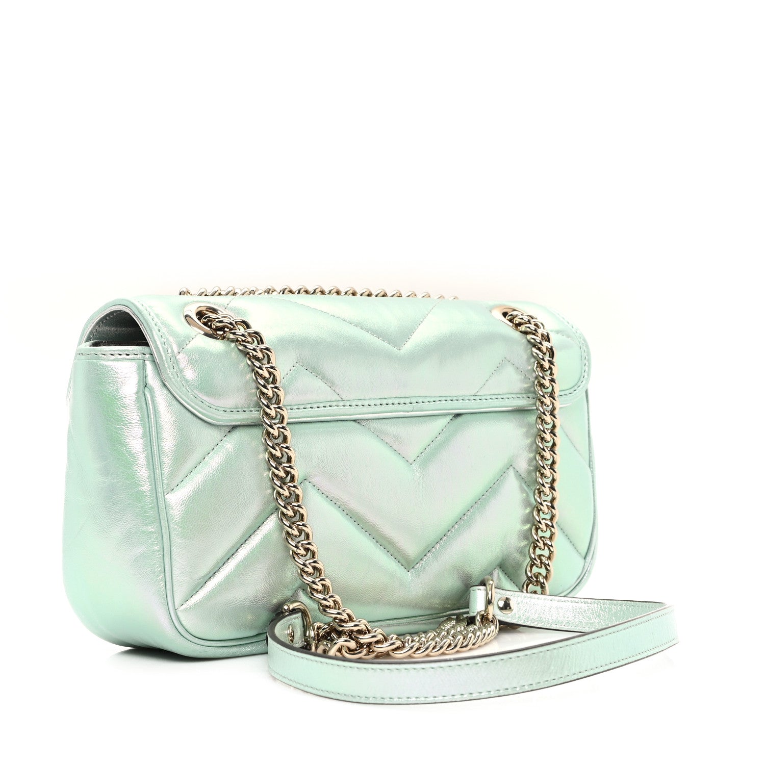 Iridescent Nappa Chevron Matelasse Small GG Marmont Shoulder Bag Iridescent Salvy Green