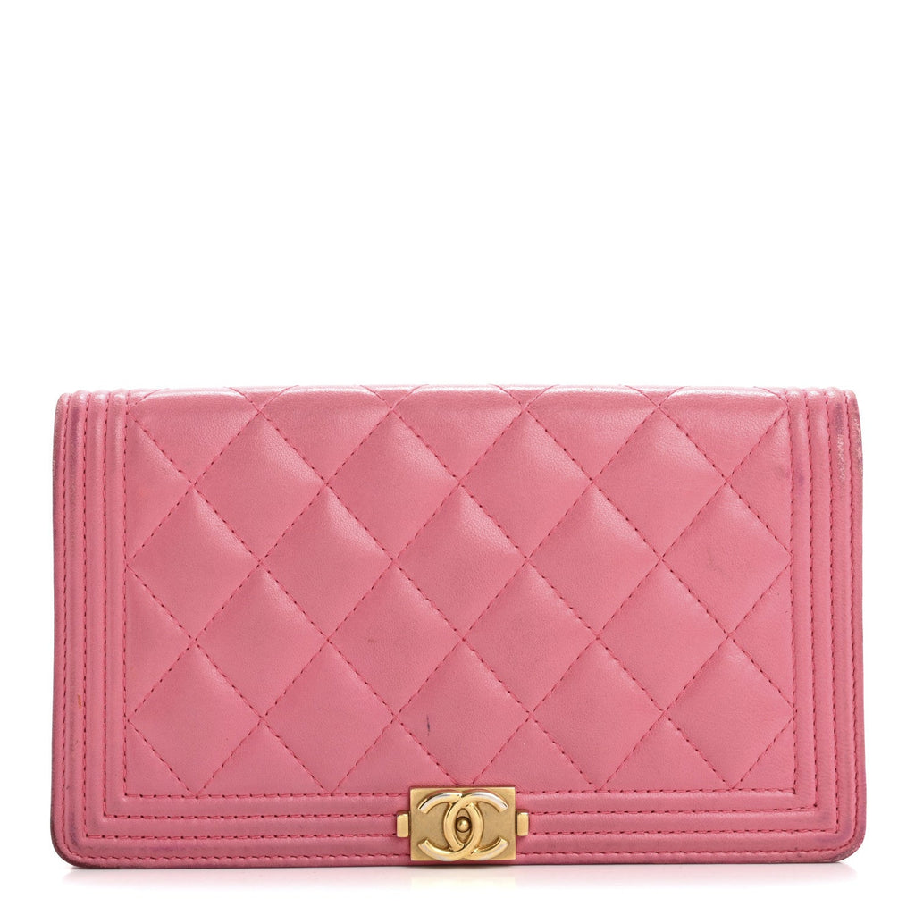 Lambskin Quilted Boy Yen Wallet Pink