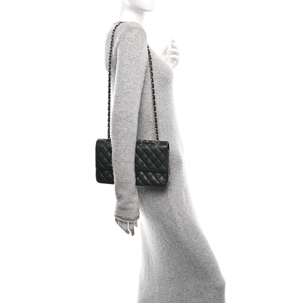 Caviar Quilted Medium Double Flap Black