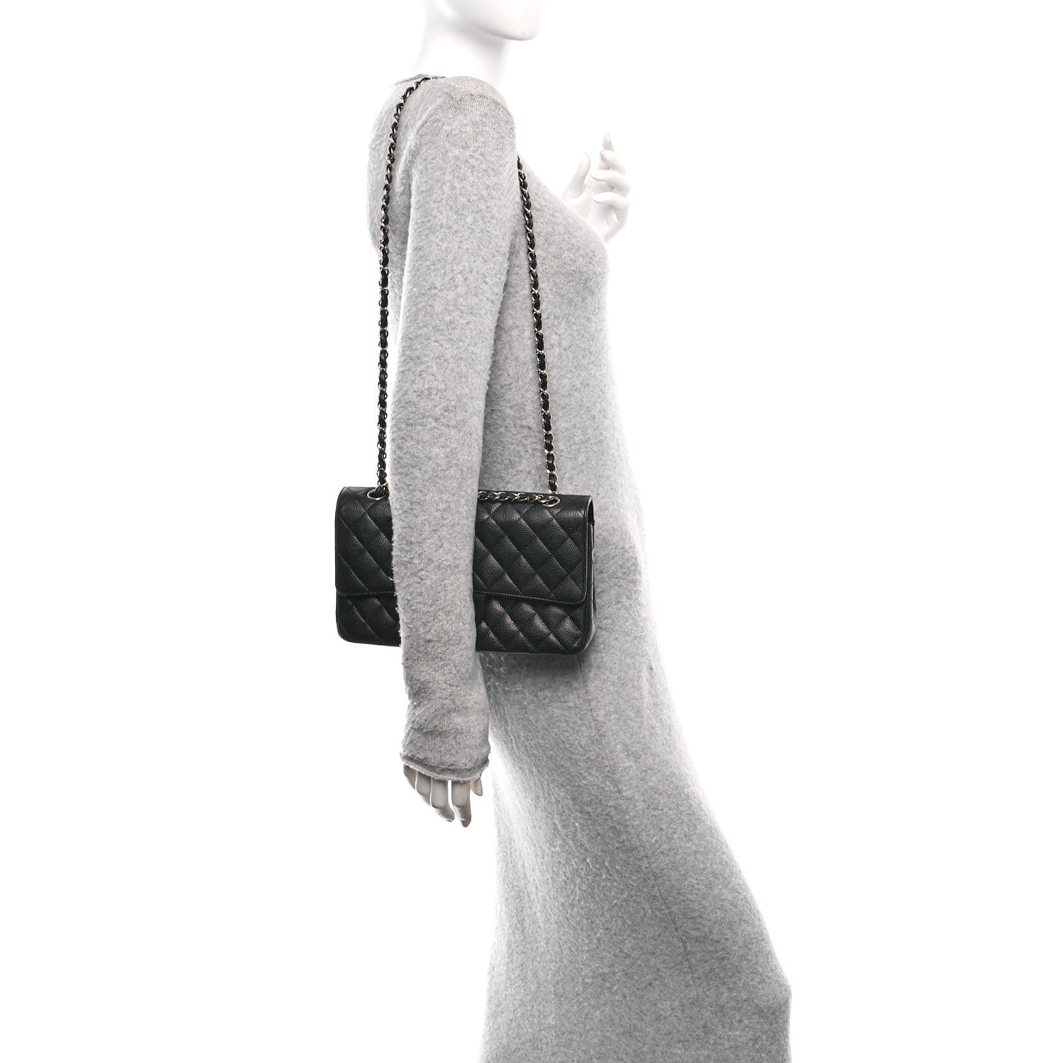 Caviar Quilted Medium Double Flap Black