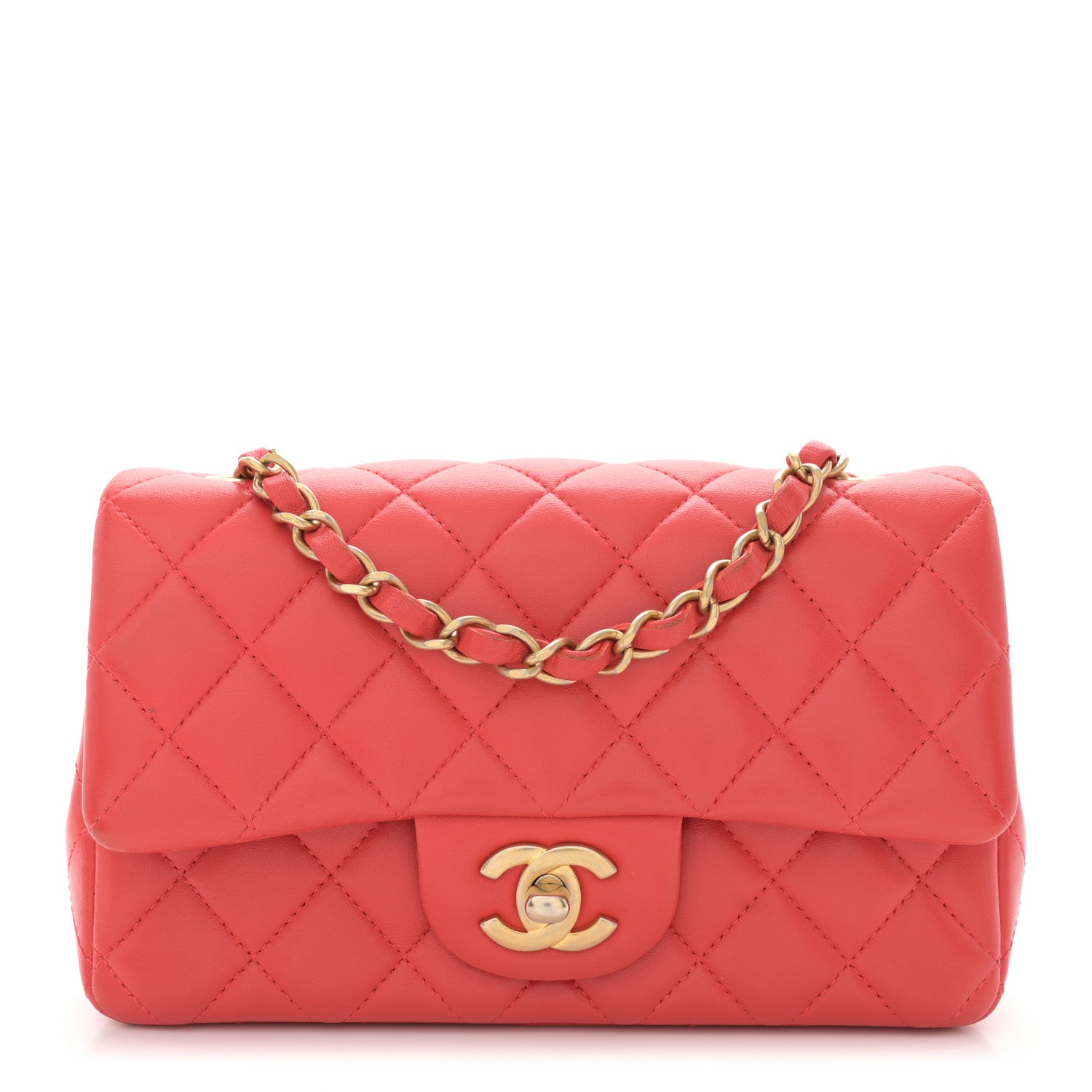 Lambskin Quilted Mini Rectangular Flap Coral