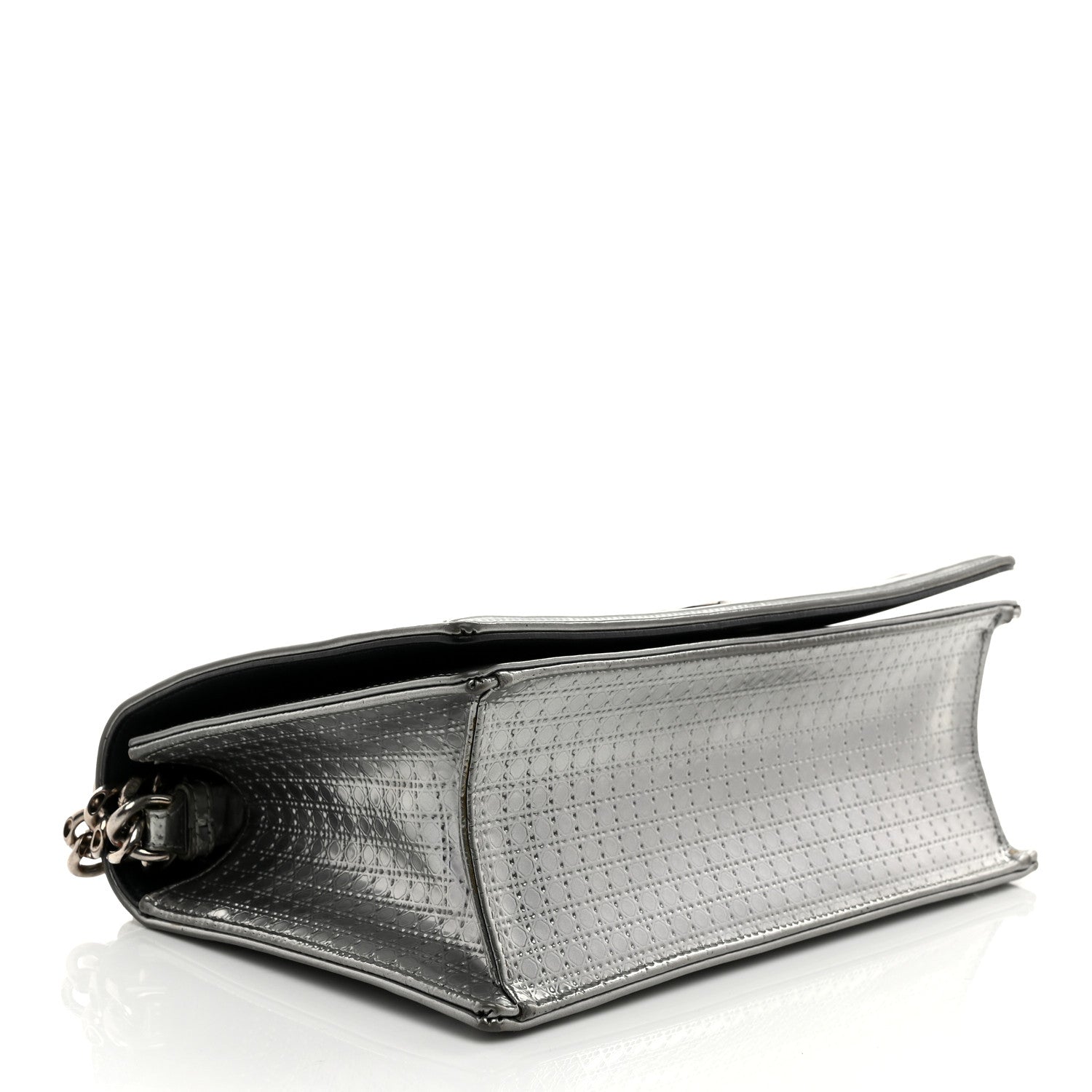 Metallic Patent Micro-Cannage Medium Diorama Flap Bag Silver