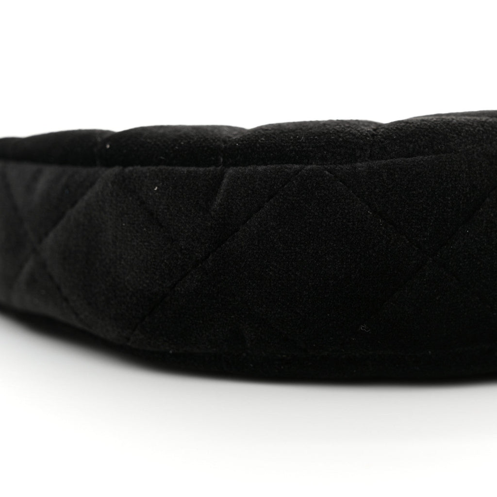 Velvet Crystal Quilted Chain Hobo Black