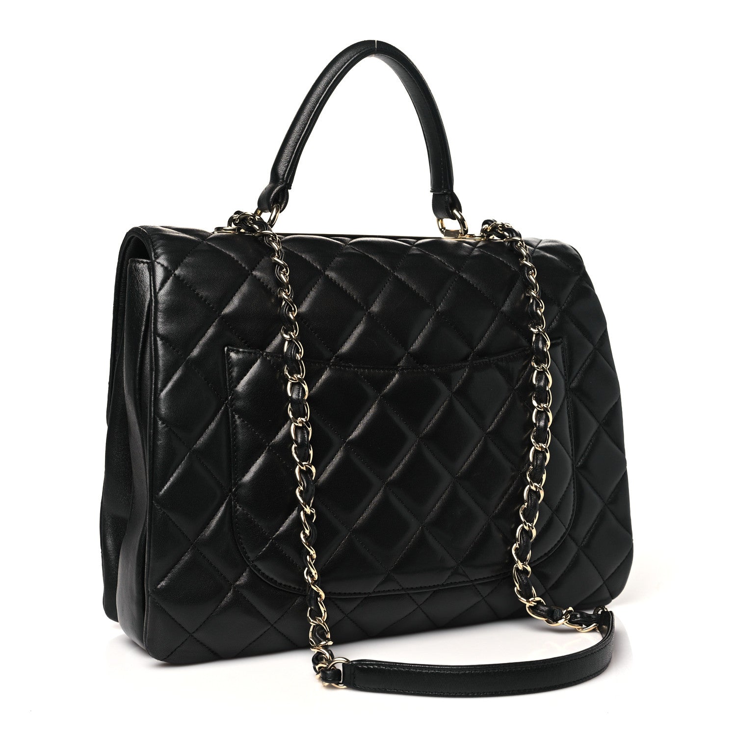 Lambskin Quilted Large Trendy CC Dual Handle Flap Bag Black