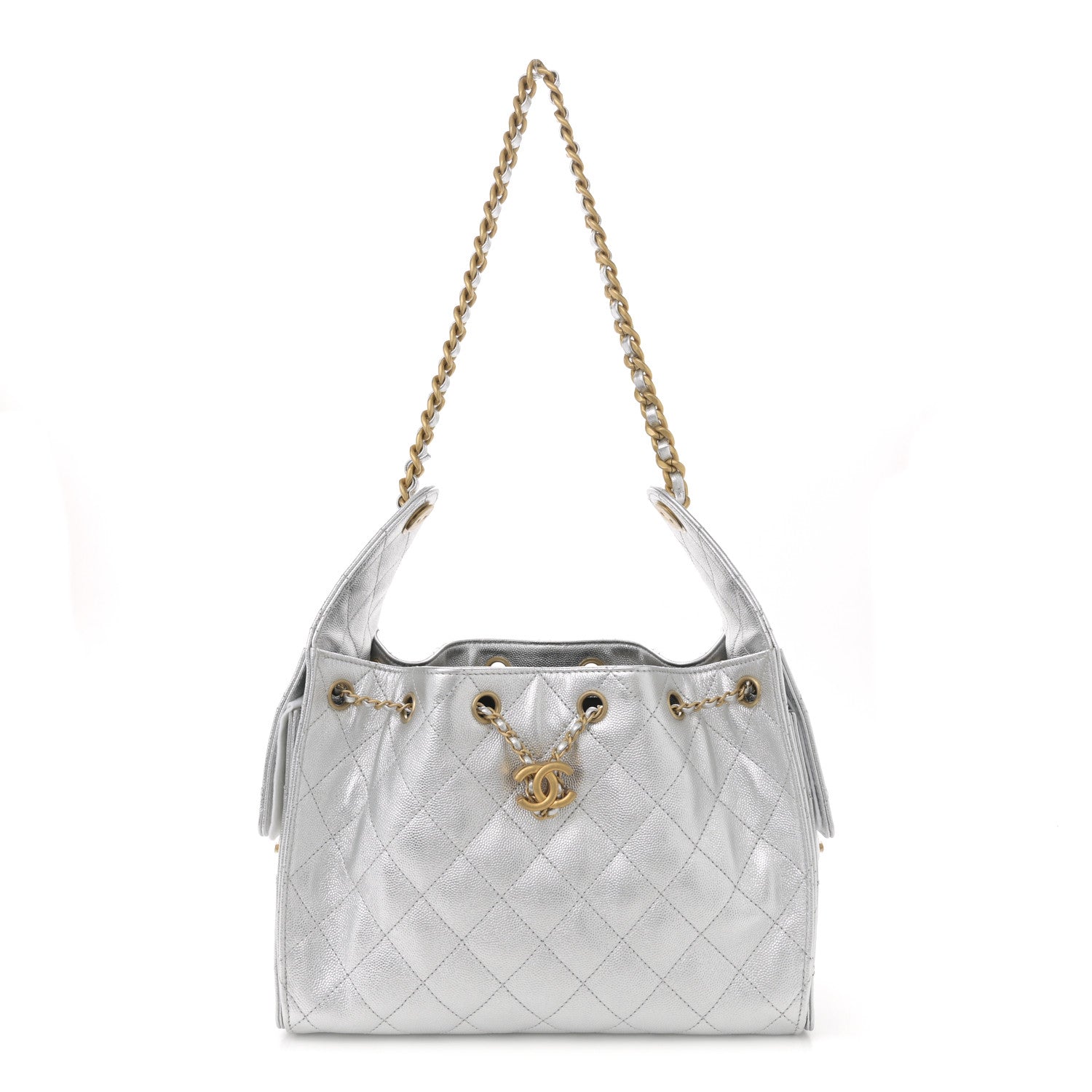 Metallic Caviar Quilted Small Chanel 25 Hobo Silver