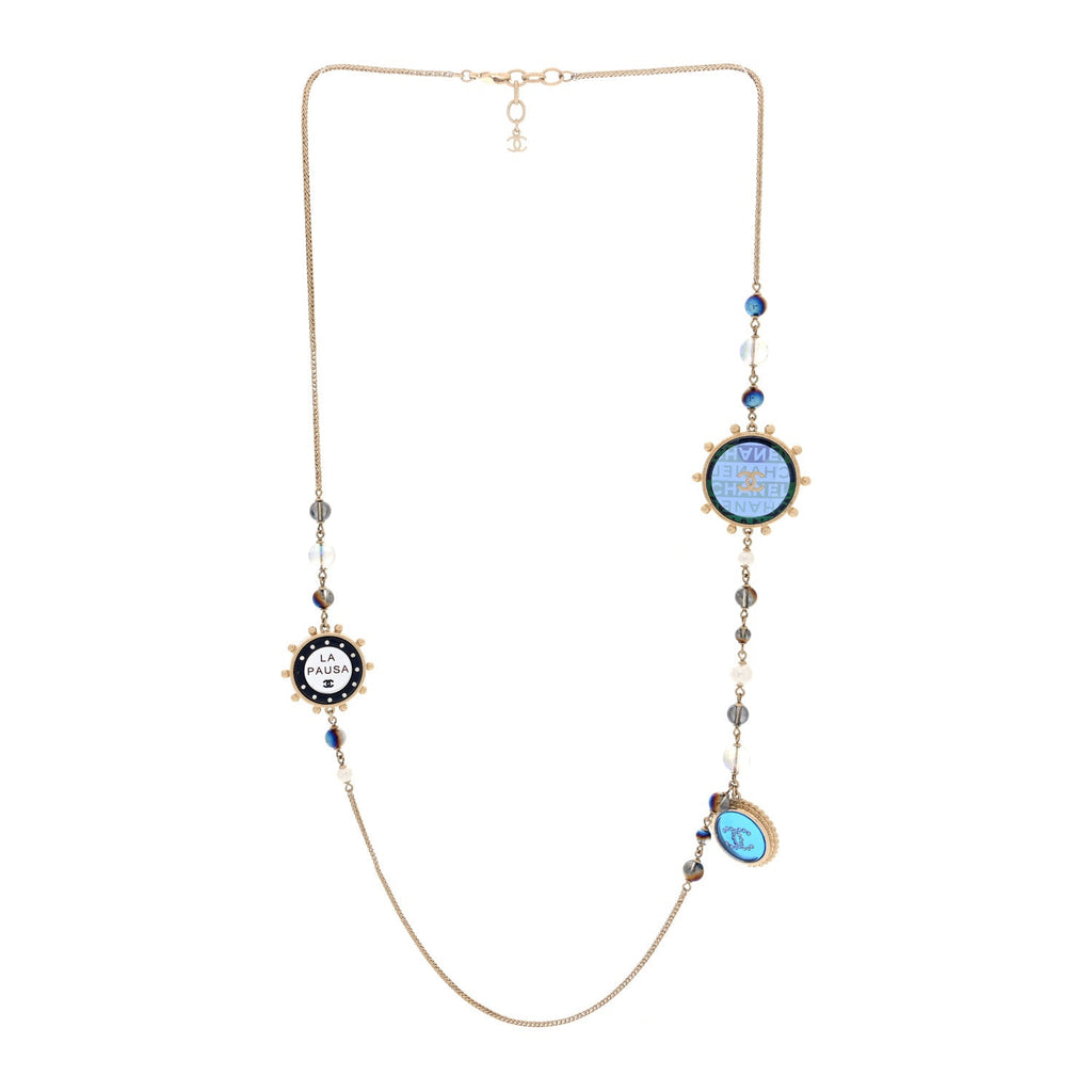Resin Crystal Pearl CC La Pausa Long Necklace Multi