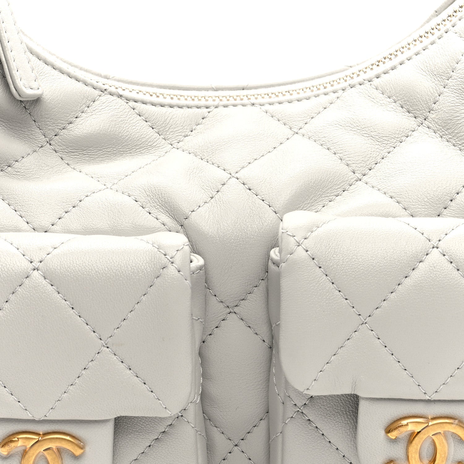 Shiny Lambskin Quilted Large Trendy Pockets Hobo Light Grey