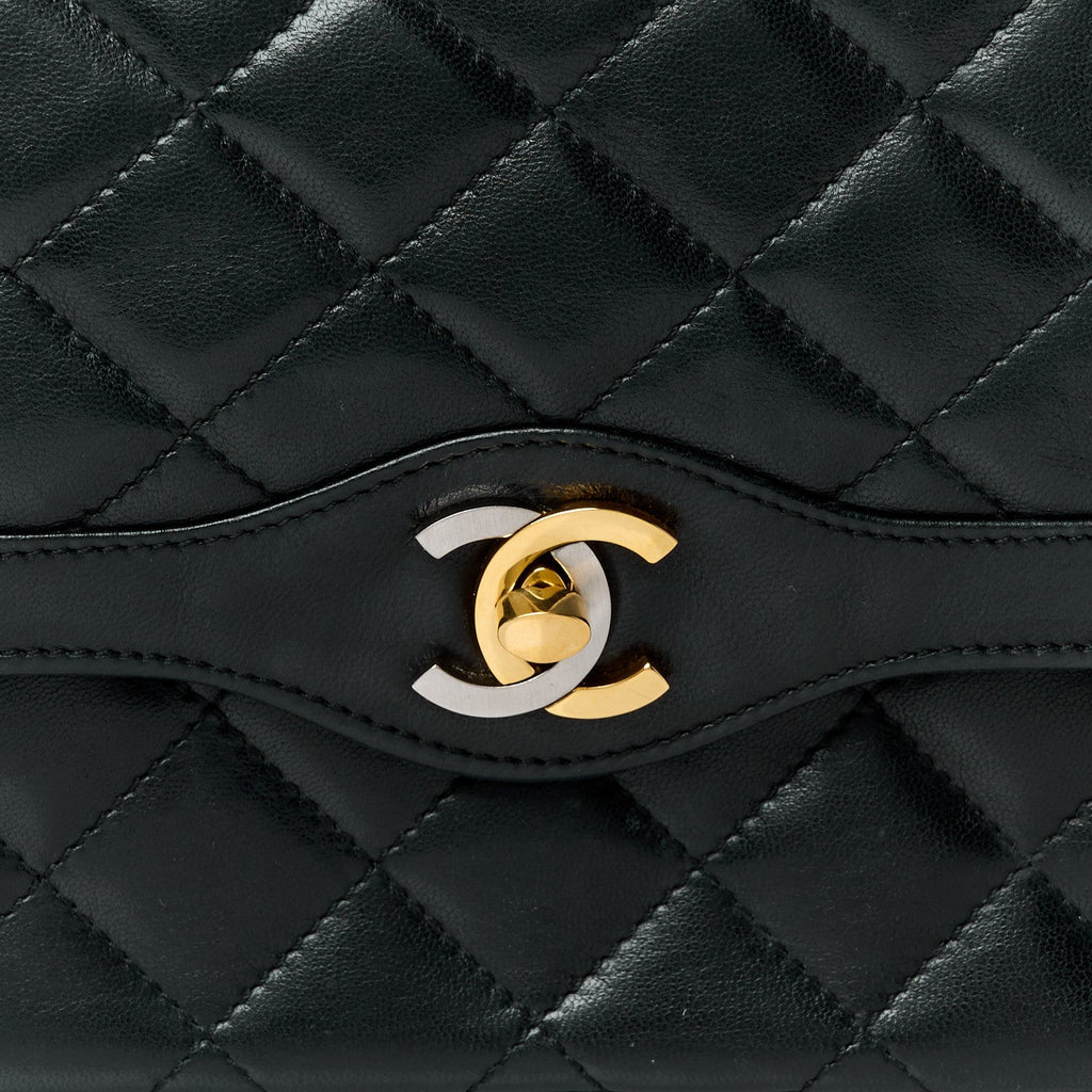 Lambskin Quilted Medium Double Flap Bag Black