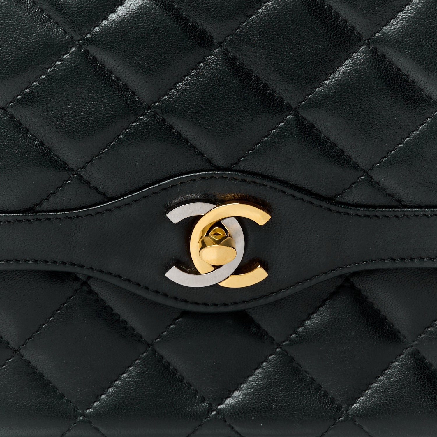 Lambskin Quilted Medium Double Flap Bag Black