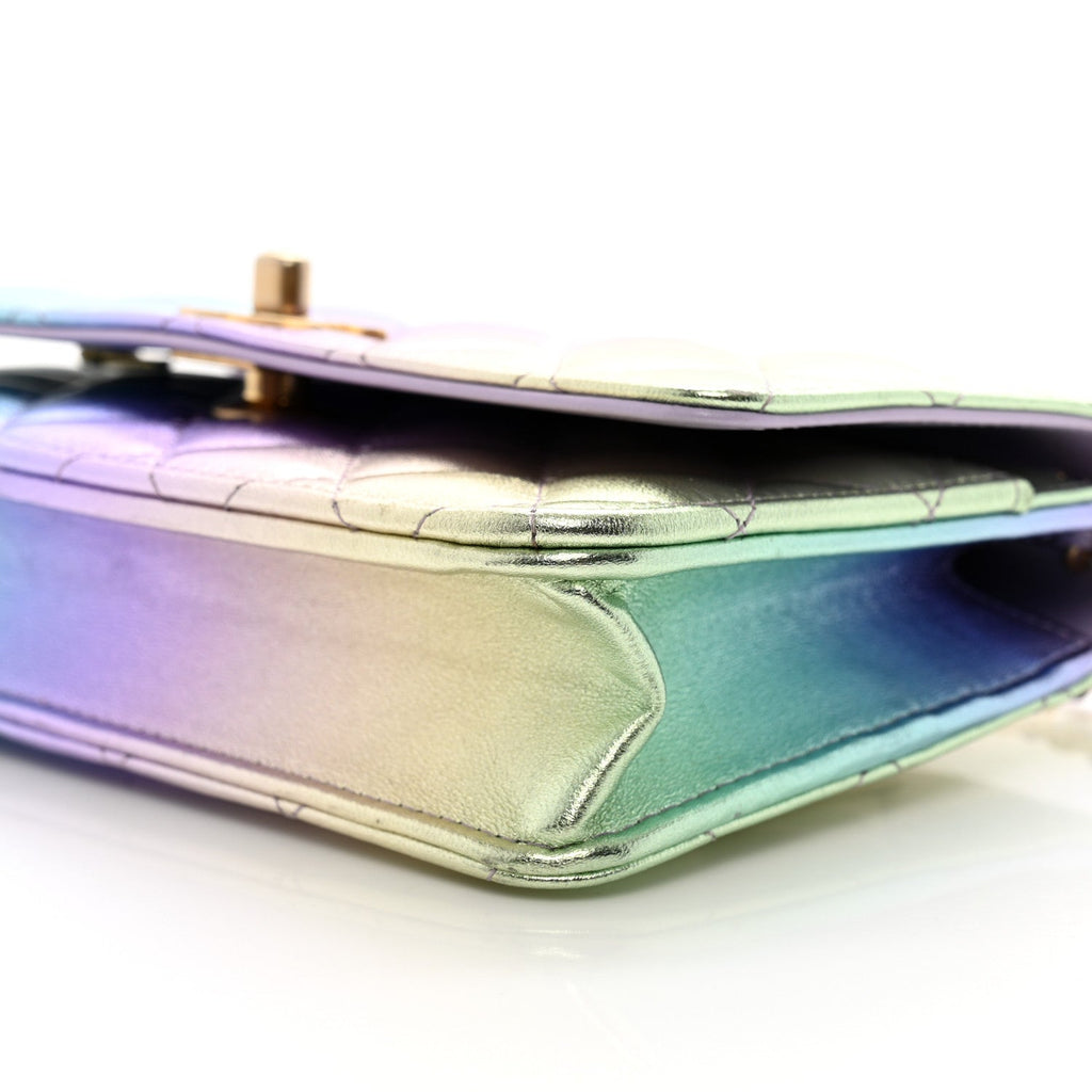 Iridescent Lambskin Quilted Glitter CC Roller Skate Wallet On Chain WOC Multicolor