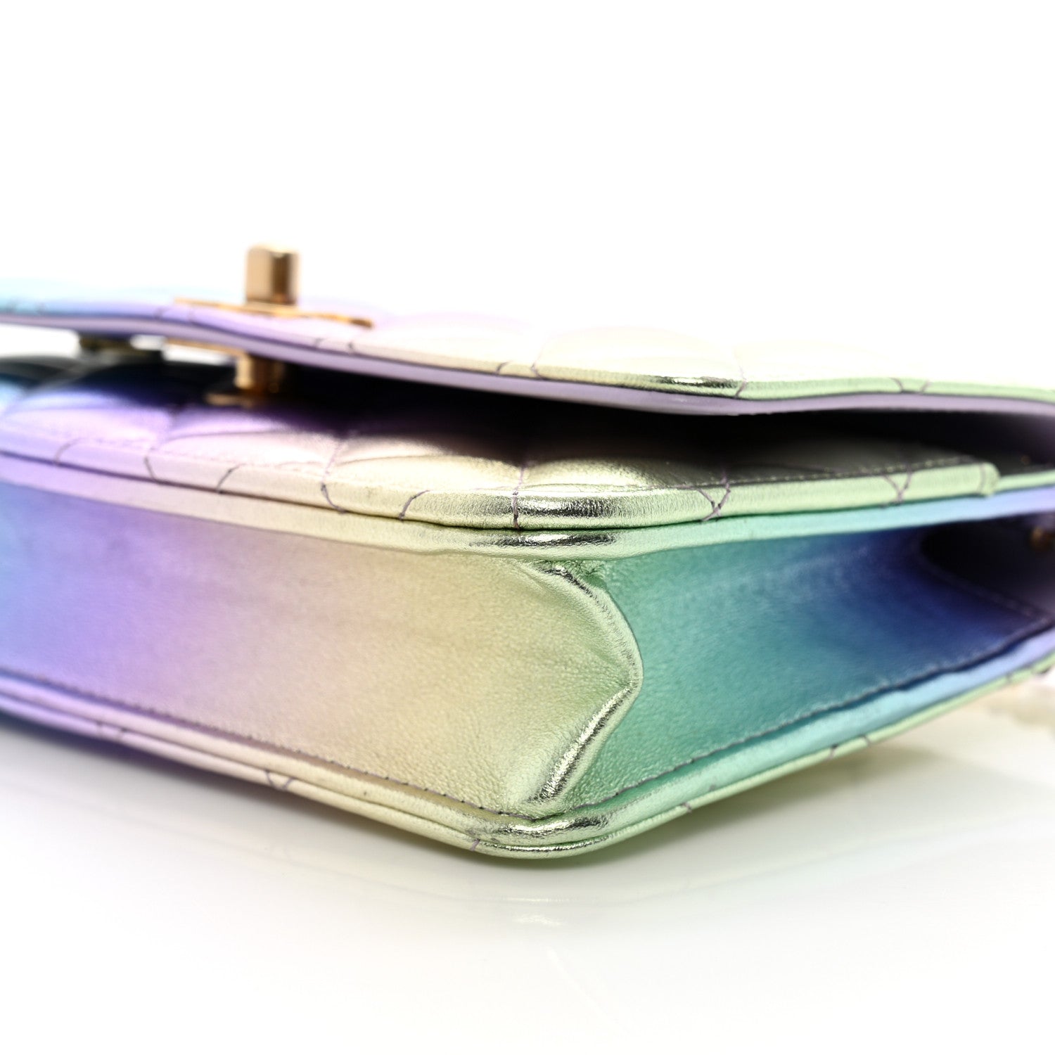 Iridescent Lambskin Quilted Glitter CC Roller Skate Wallet On Chain WOC Multicolor