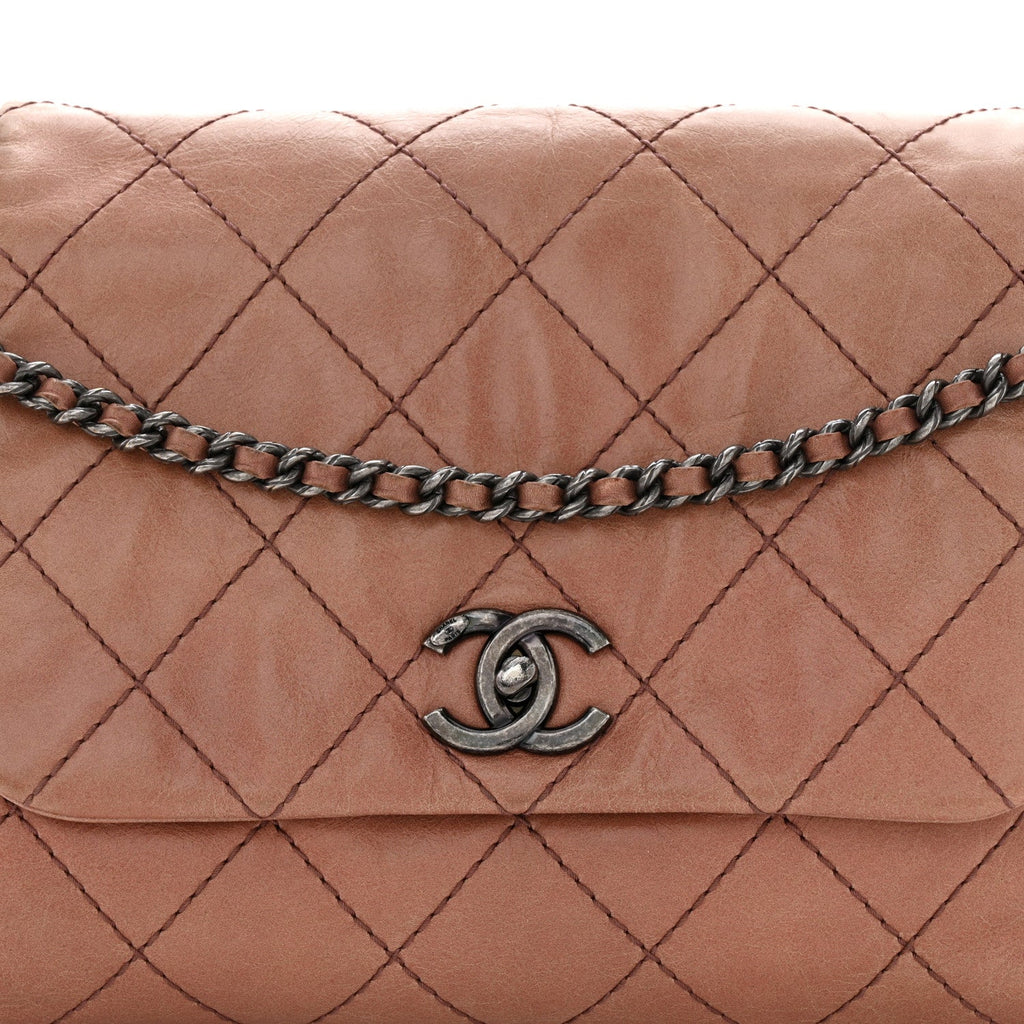 Aged Calfskin Quilted Chain Accordion Flap Dark Pink