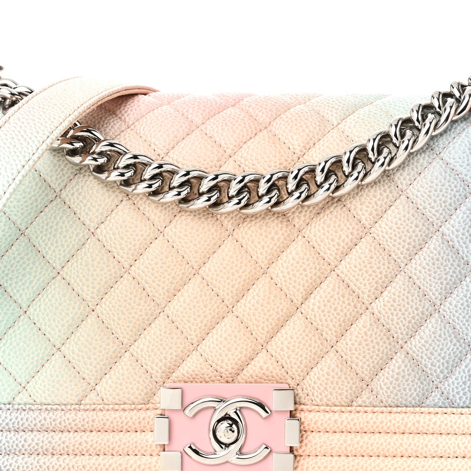Caviar Quilted Medium Rainbow Boy Flap Pink Multicolor
