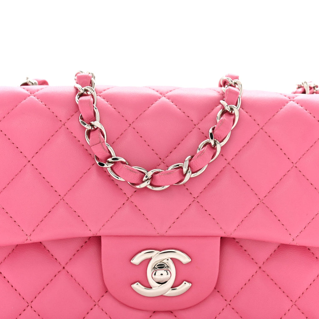 Lambskin Quilted Mini Rectangular Flap Pink