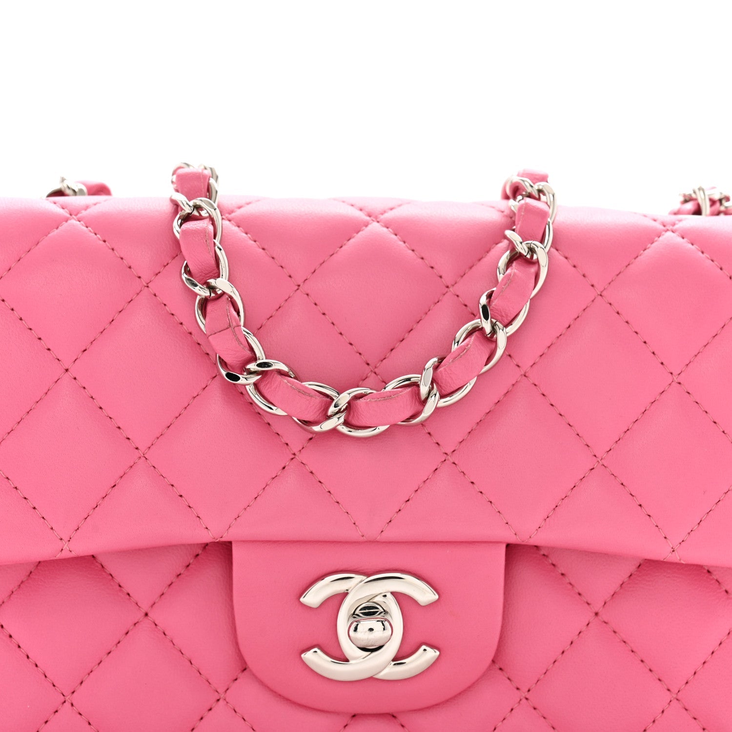 Lambskin Quilted Mini Rectangular Flap Pink