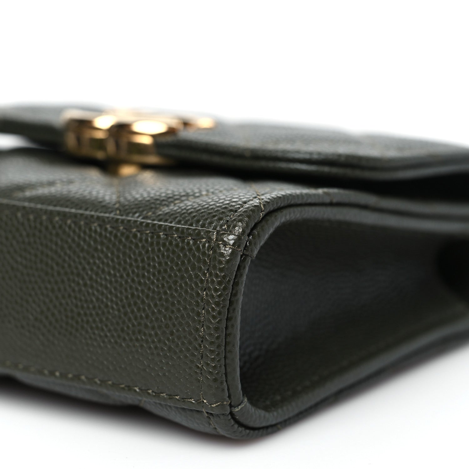 Caviar Quilted Coco First Clutch With Chain Khaki