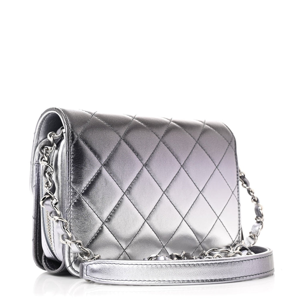 Metallic Lambskin Like A Wallet Flap Silvery Black