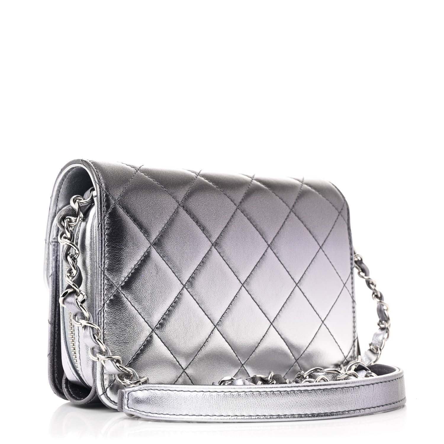 Metallic Lambskin Like A Wallet Flap Silvery Black
