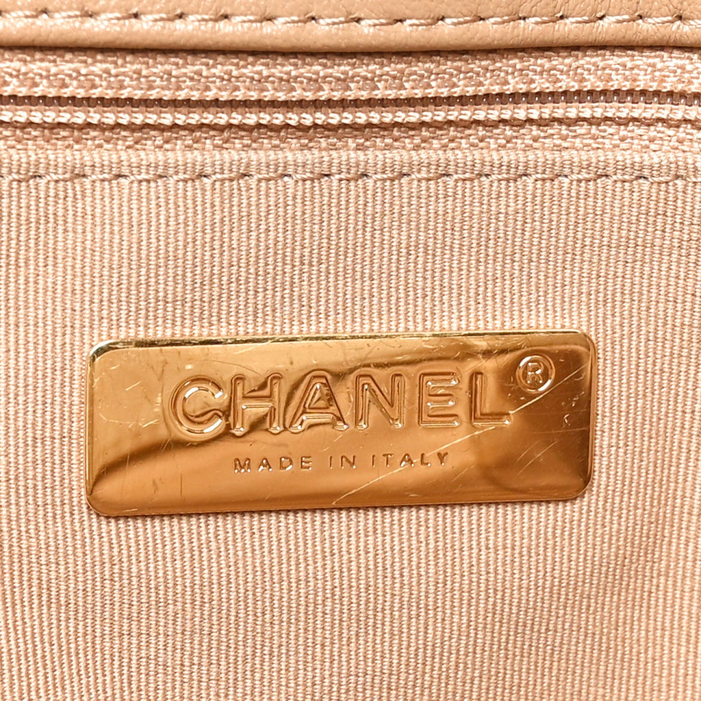 Lambskin Quilted Chanel 19 Shopping Bag Beige