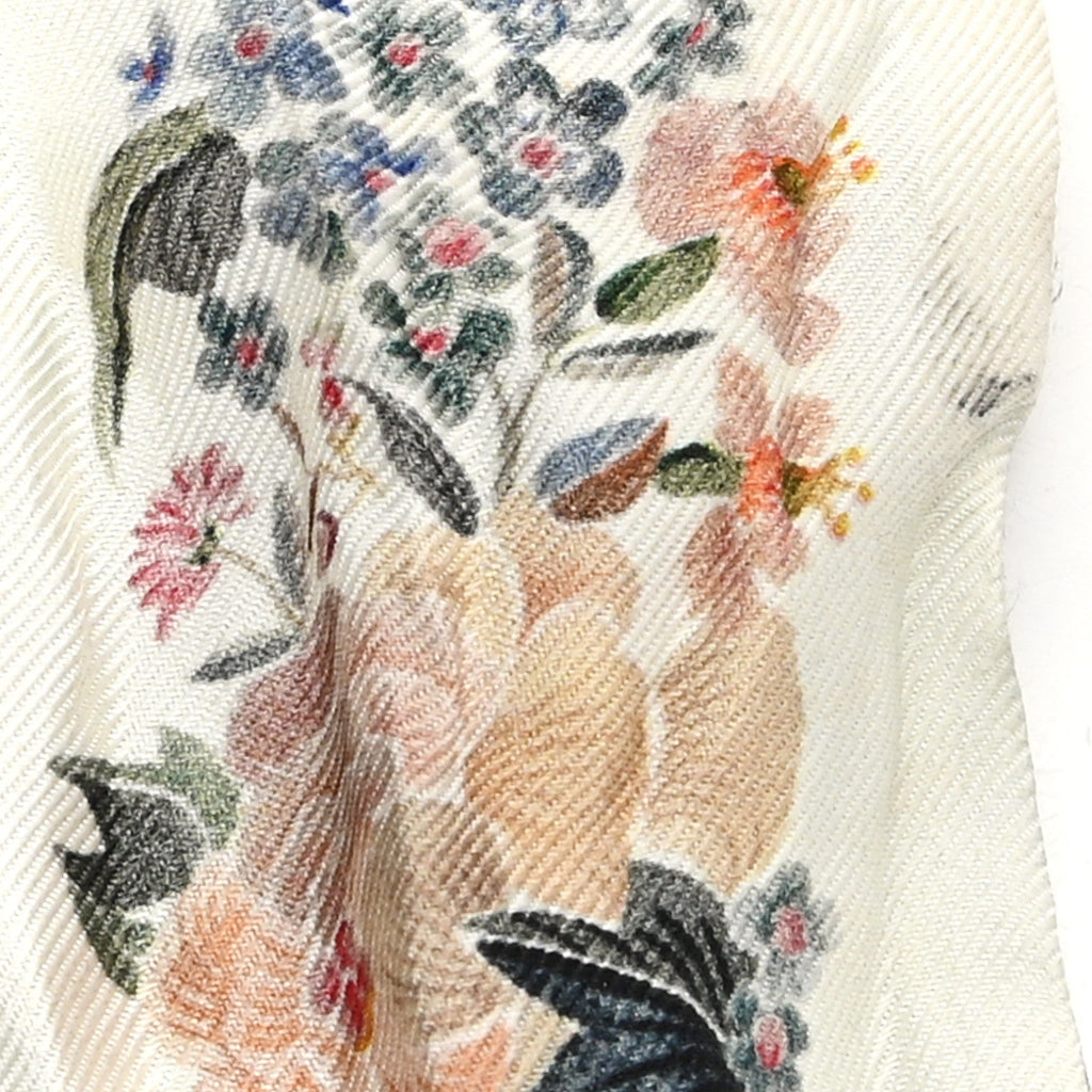 Silk Twill D-Floral Mitzah Scarf Grey Multicolor
