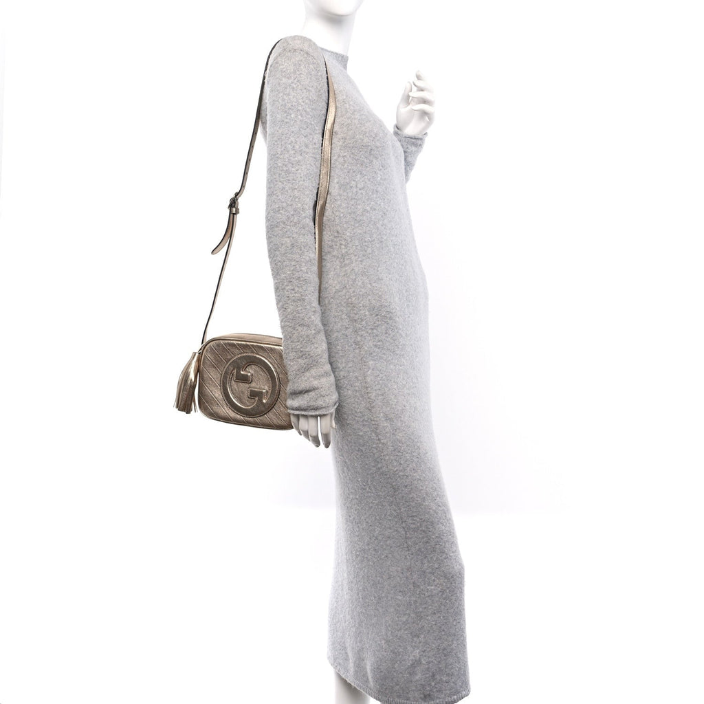 Metallic Sakai Be Green Calfskin Diagonal Stitched Small Blondie Shoulder Bag Golden Beige