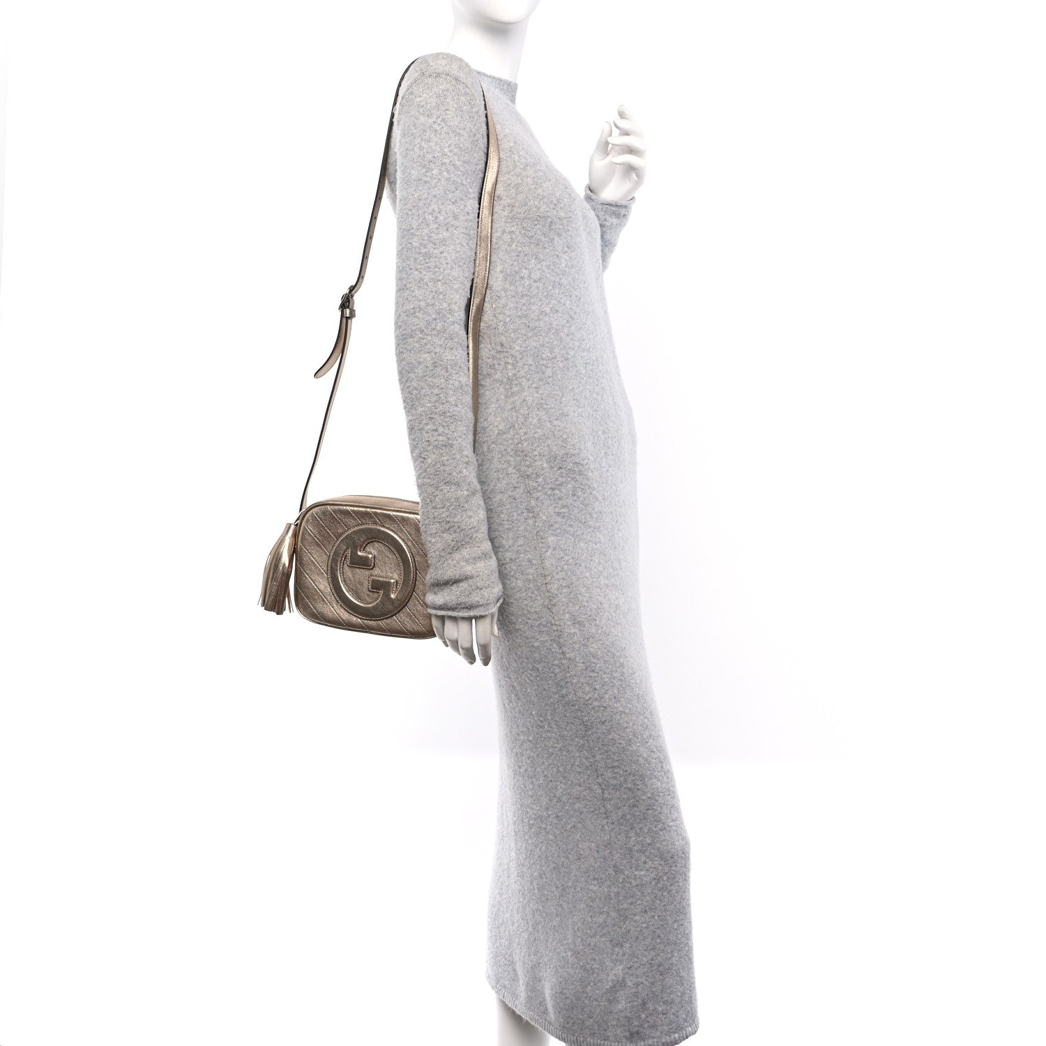 Metallic Sakai Be Green Calfskin Diagonal Stitched Small Blondie Shoulder Bag Golden Beige