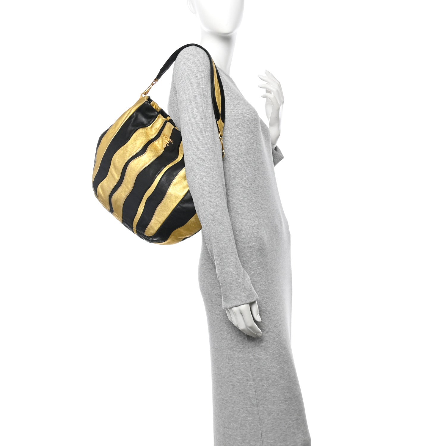 Nappa Mordore Stripes Shoulder Bag Black Oro