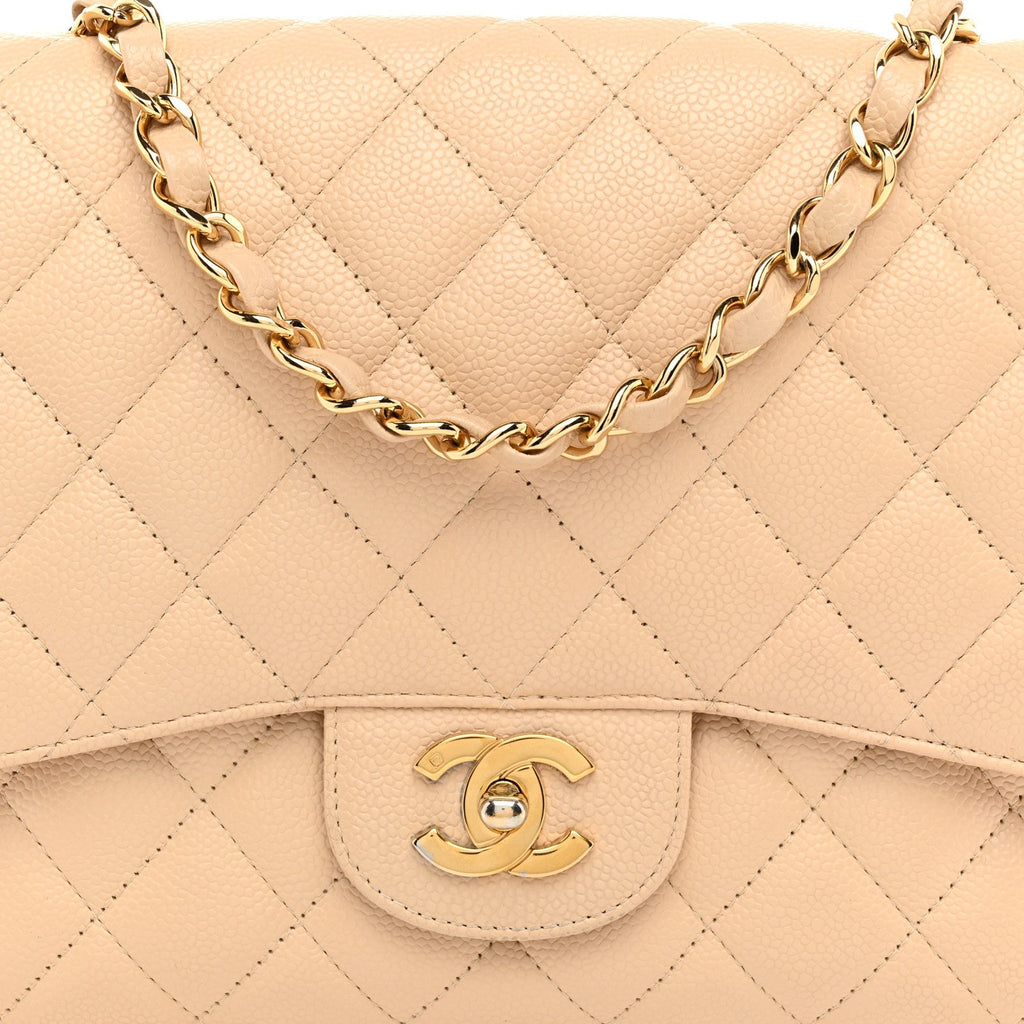 Caviar Quilted Jumbo Single Flap Beige