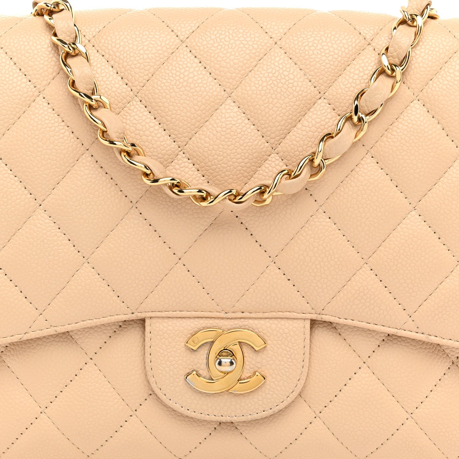 Caviar Quilted Jumbo Single Flap Beige