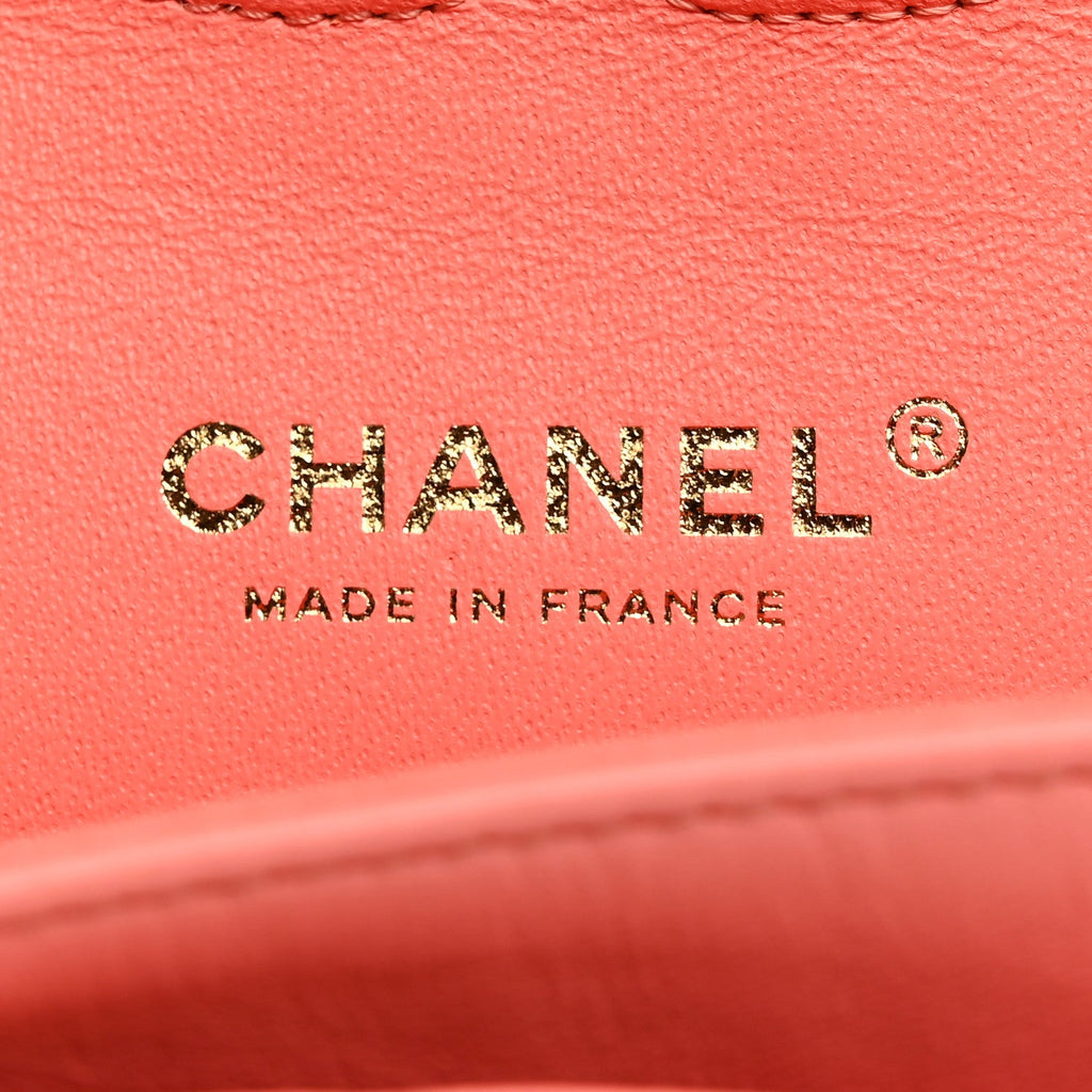 Lambskin Chevron Quilted Medium Double Flap Coral