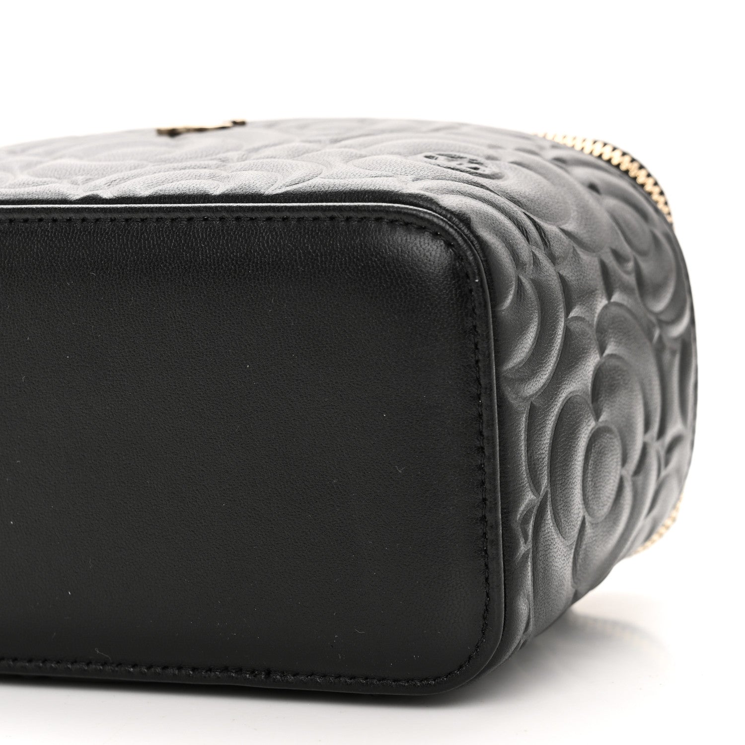 Lambskin Camellia Embossed Small Vanity Case With Chain Black
