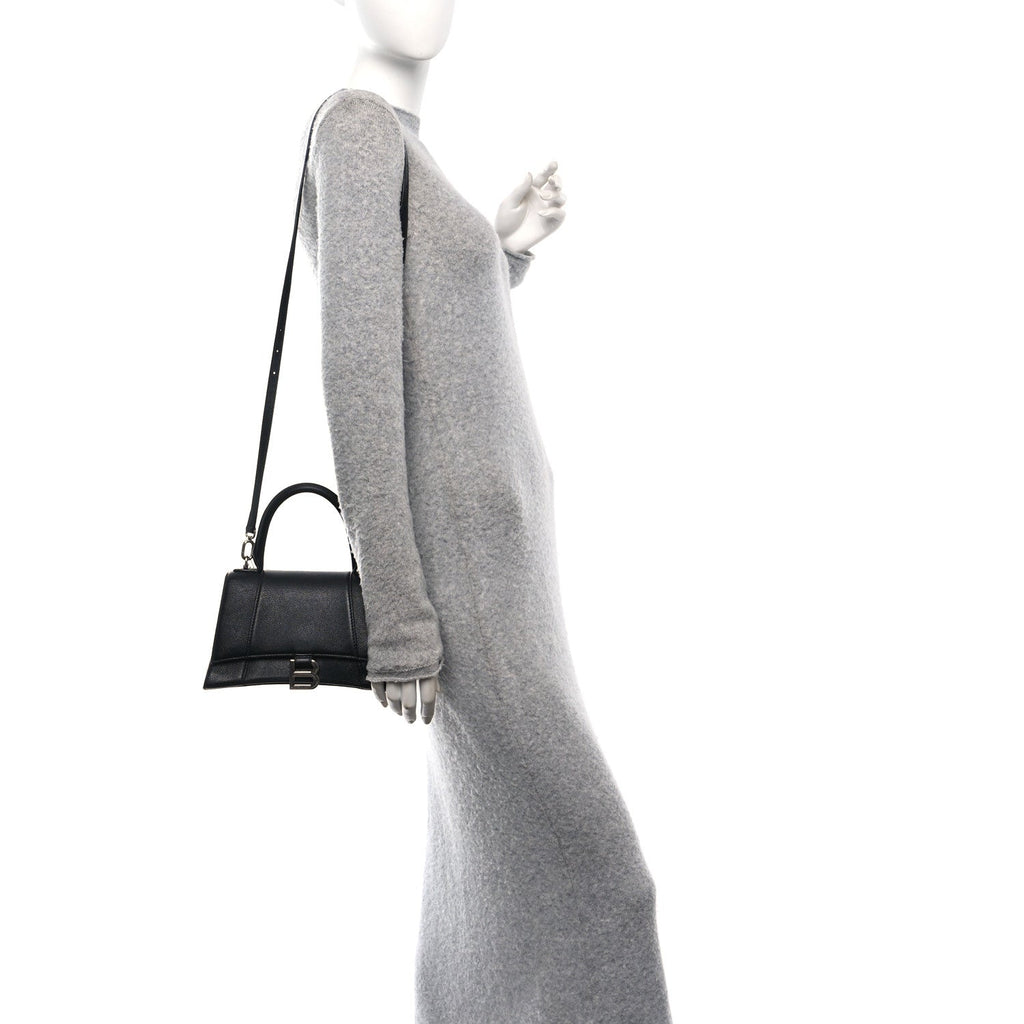 Grained Calfskin Small Hourglass Top Handle Bag Black